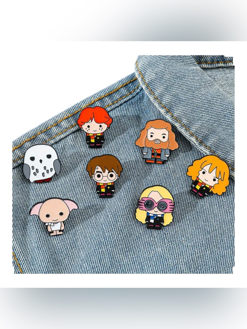 Harry Potter Chibi Enamel Pin Set Ron Hermione Hagrid Dobby Luna Hedwig